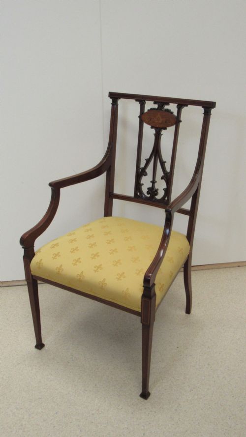 lovely edwardian inlaid arm chair - CATEGORY: ANTIQUE CHAIRS - DATED EDWARDIAN