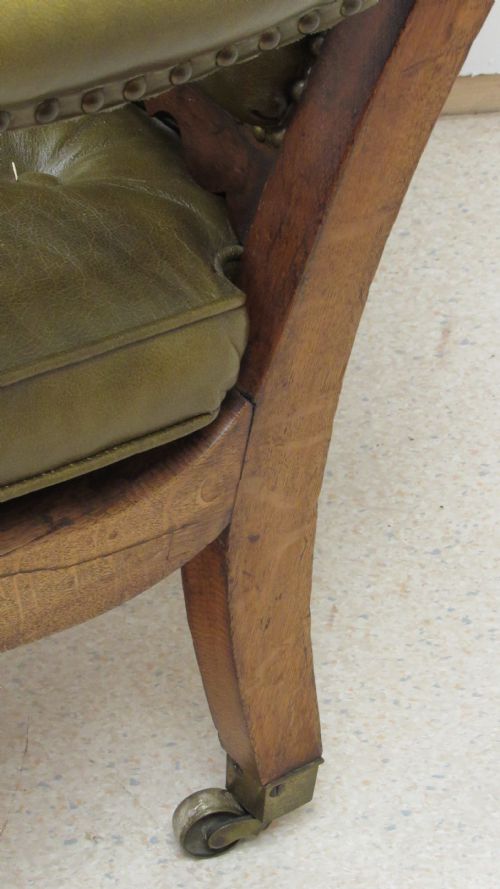 SUPERB OAK WILLIAM IV LEATHER LIBRARY CHAIR - ADDITIONAL PHOTO 5