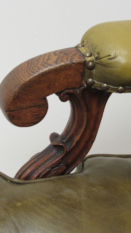 SUPERB OAK WILLIAM IV LEATHER LIBRARY CHAIR - ADDITIONAL PHOTO 6