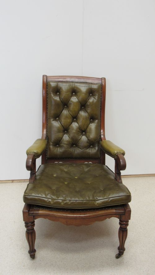 SUPERB OAK WILLIAM IV LEATHER LIBRARY CHAIR - ADDITIONAL PHOTO 7