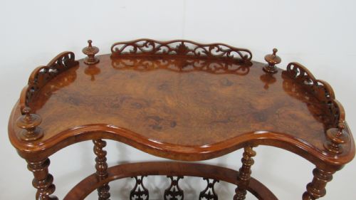 VICTORIAN BURR WALNUT CANTERBURY WHATNOT - ADDITIONAL PHOTO 2
