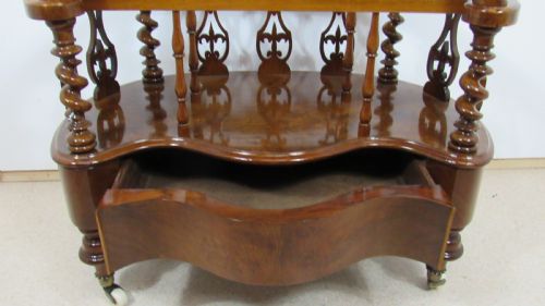 VICTORIAN BURR WALNUT CANTERBURY WHATNOT - ADDITIONAL PHOTO 4