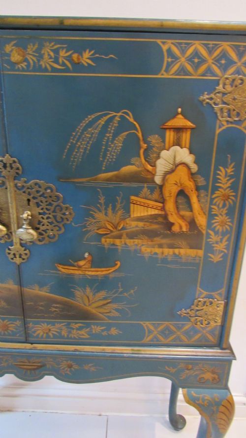 SUPERB BLUE LACQUERED COCKTAIL CABINET - ADDITIONAL PHOTO 16
