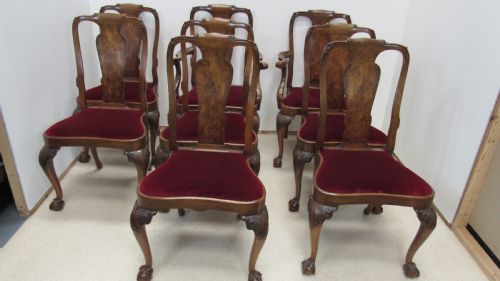 wonderful set of 8 walnut dining chairs - CATEGORY: ANTIQUE CHAIRS - DATED 1910