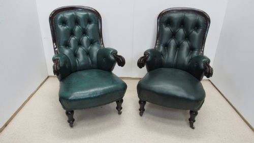 pair of leather library chairs - CATEGORY: ANTIQUE CHAIRS - DATED VICTORIAN