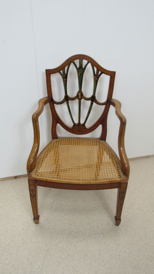 superb satinwood painted armchair desk chair - CATEGORY: ANTIQUE CHAIRS - DATED EDWARDIAN