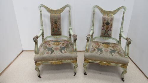 SUPERB PAIR OF PAINTED DECORATIVE ITALIAN LOUNGE CHAIRS - ADDITIONAL PHOTO 1