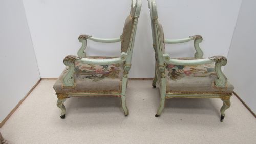 SUPERB PAIR OF PAINTED DECORATIVE ITALIAN LOUNGE CHAIRS - ADDITIONAL PHOTO 14