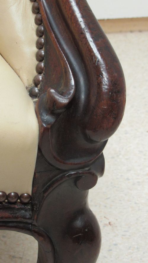 VICTORIAN CABRIOLE LEG LEATHER LIBRARY CHAIR - ADDITIONAL PHOTO 3