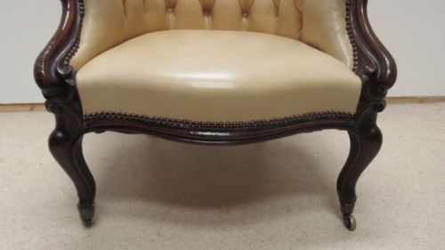 VICTORIAN CABRIOLE LEG LEATHER LIBRARY CHAIR - ADDITIONAL PHOTO 5