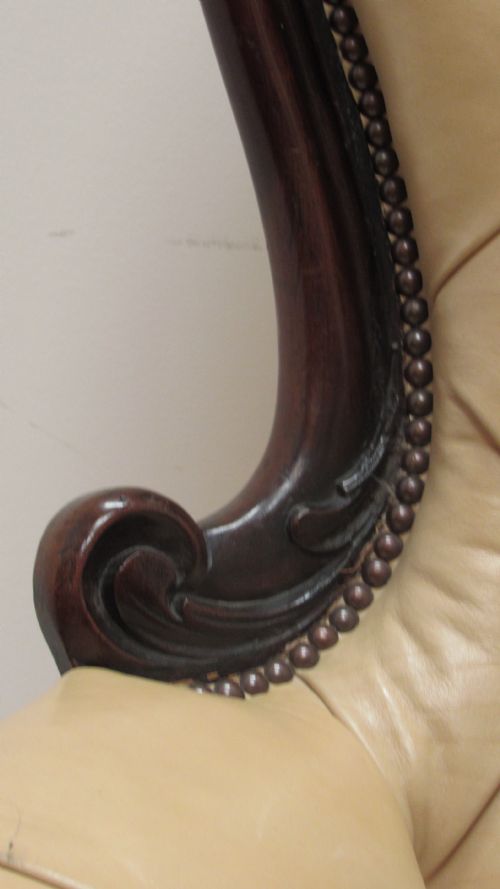 VICTORIAN CABRIOLE LEG LEATHER LIBRARY CHAIR - ADDITIONAL PHOTO 7