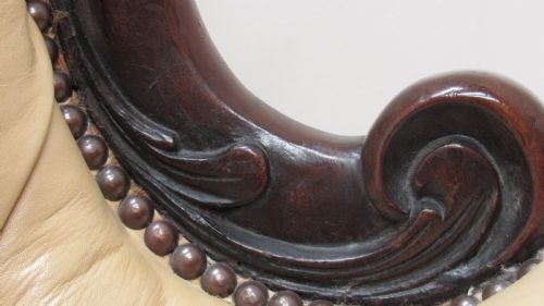 VICTORIAN CABRIOLE LEG LEATHER LIBRARY CHAIR - ADDITIONAL PHOTO 8