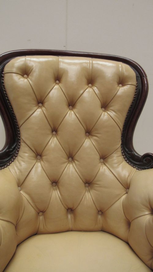 VICTORIAN CABRIOLE LEG LEATHER LIBRARY CHAIR - ADDITIONAL PHOTO 9