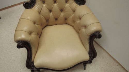 VICTORIAN CABRIOLE LEG LEATHER LIBRARY CHAIR - ADDITIONAL PHOTO 13