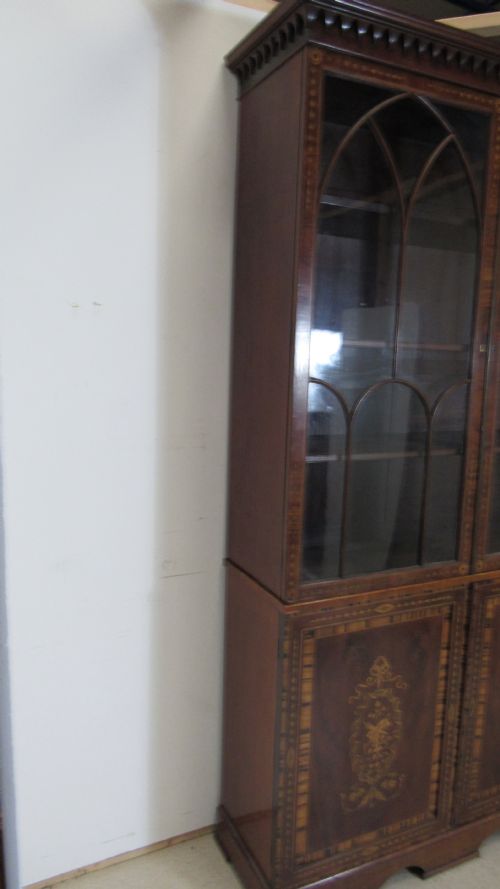SUPERB GEORGIAN MARQUETRY LIBRARY BOOKCASE - ADDITIONAL PHOTO 9