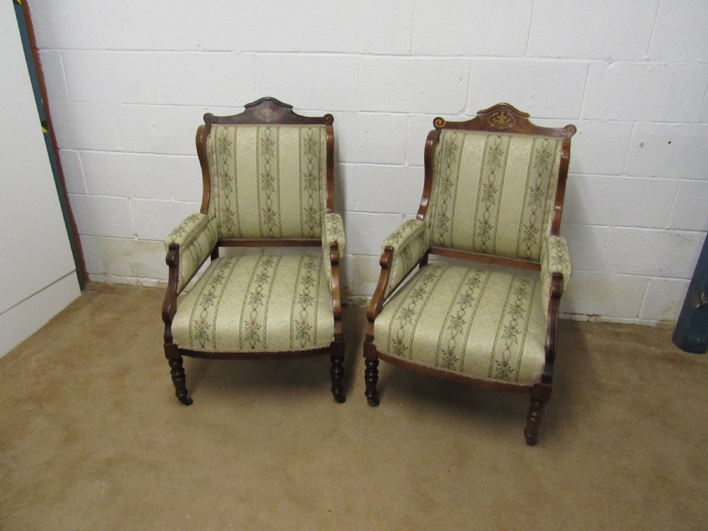 pair upholstered arm chairs