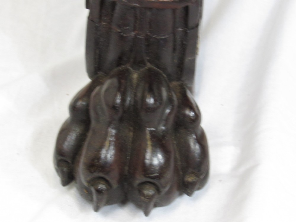 A 19th-century dark rosewood sofa table with two frieze drawers, drop-leaf side flaps, a turned central stretcher, and carved lion paw feet. View III