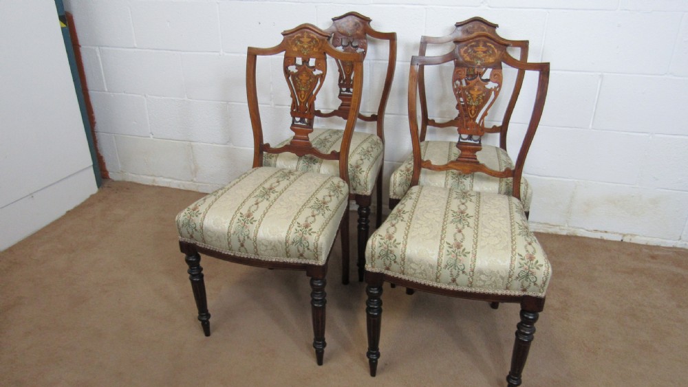 four edwardian inlaid chairs