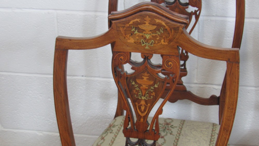four edwardian inlaid chairs View II