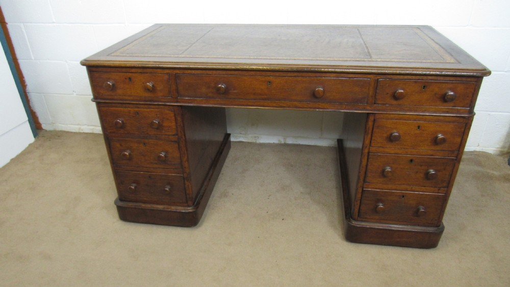 19th century oak pedestal desk  View II