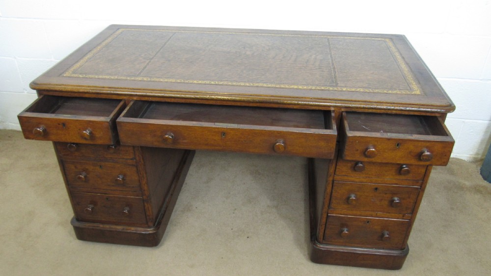 19th century oak pedestal desk  View IX