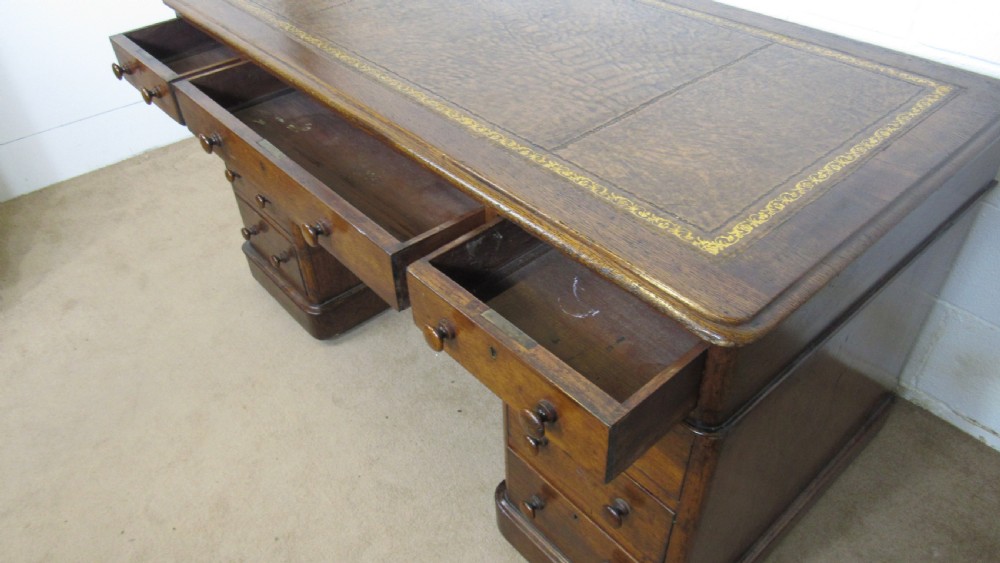 19th century oak pedestal desk  View X