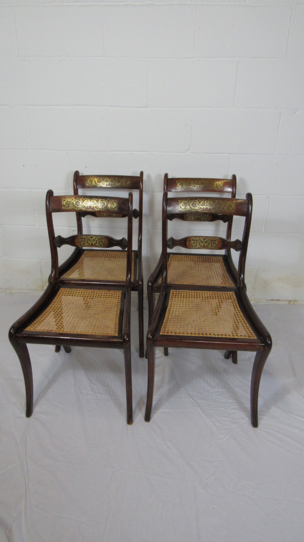 set of 4regency brass inlaid chairs View II