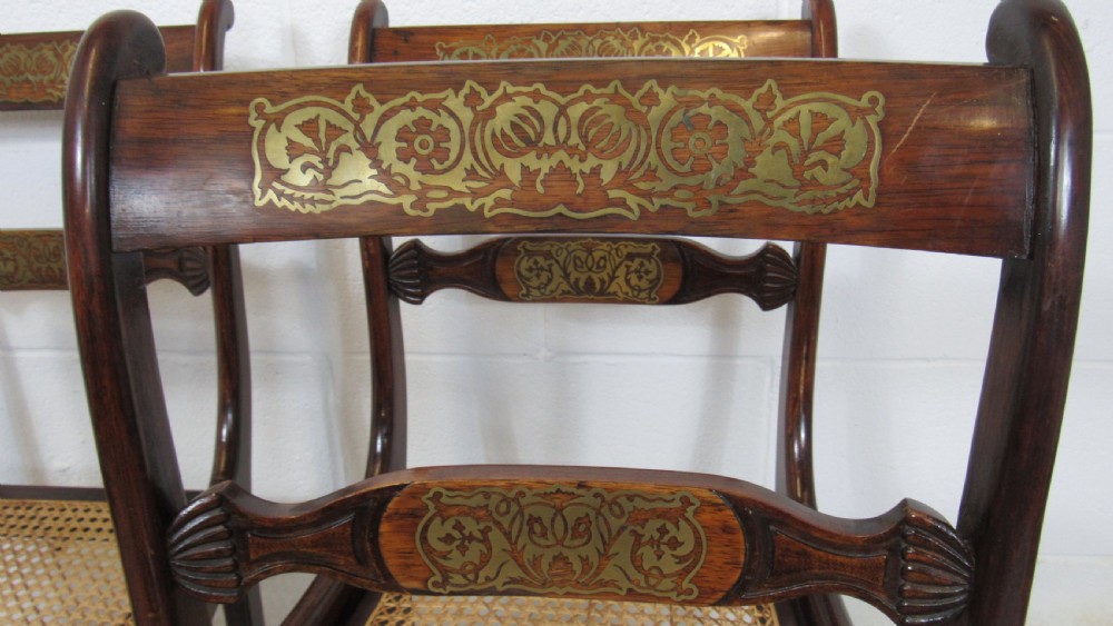 set of 4regency brass inlaid chairs View IV