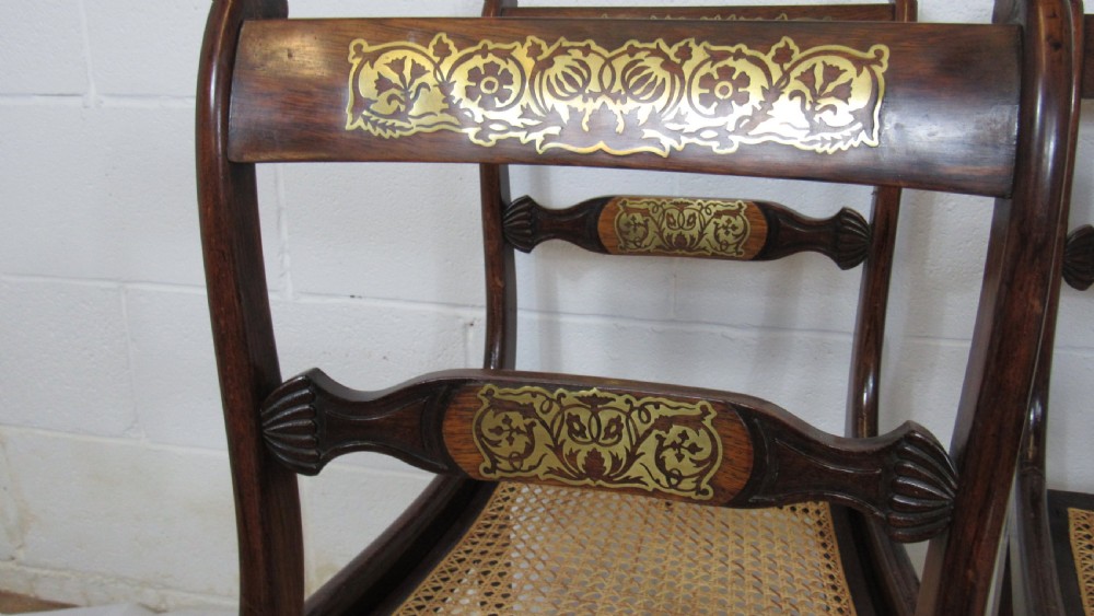 set of 4regency brass inlaid chairs View V