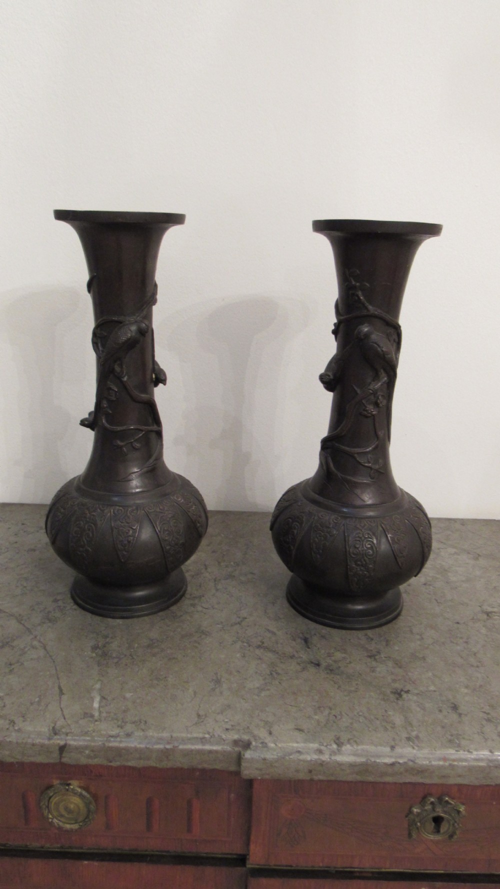 Pair Japanese bronze vases 