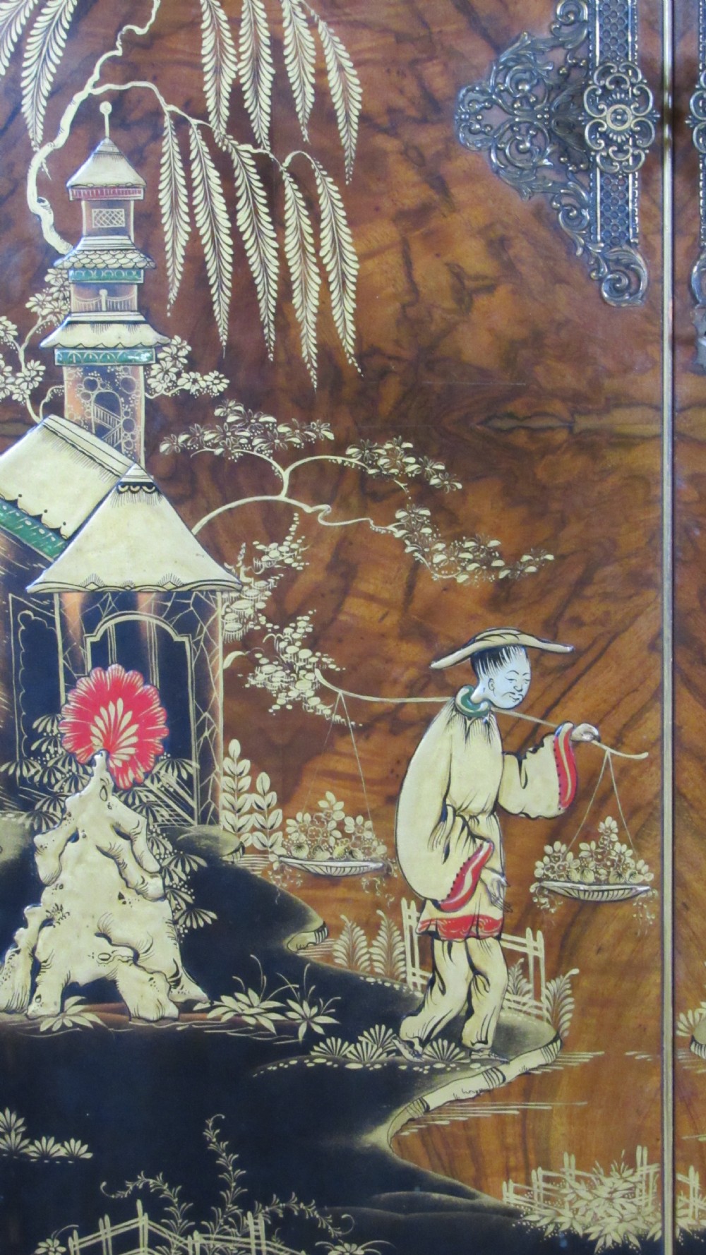 Superb walnut chinoiserie cocktail cabinet View II