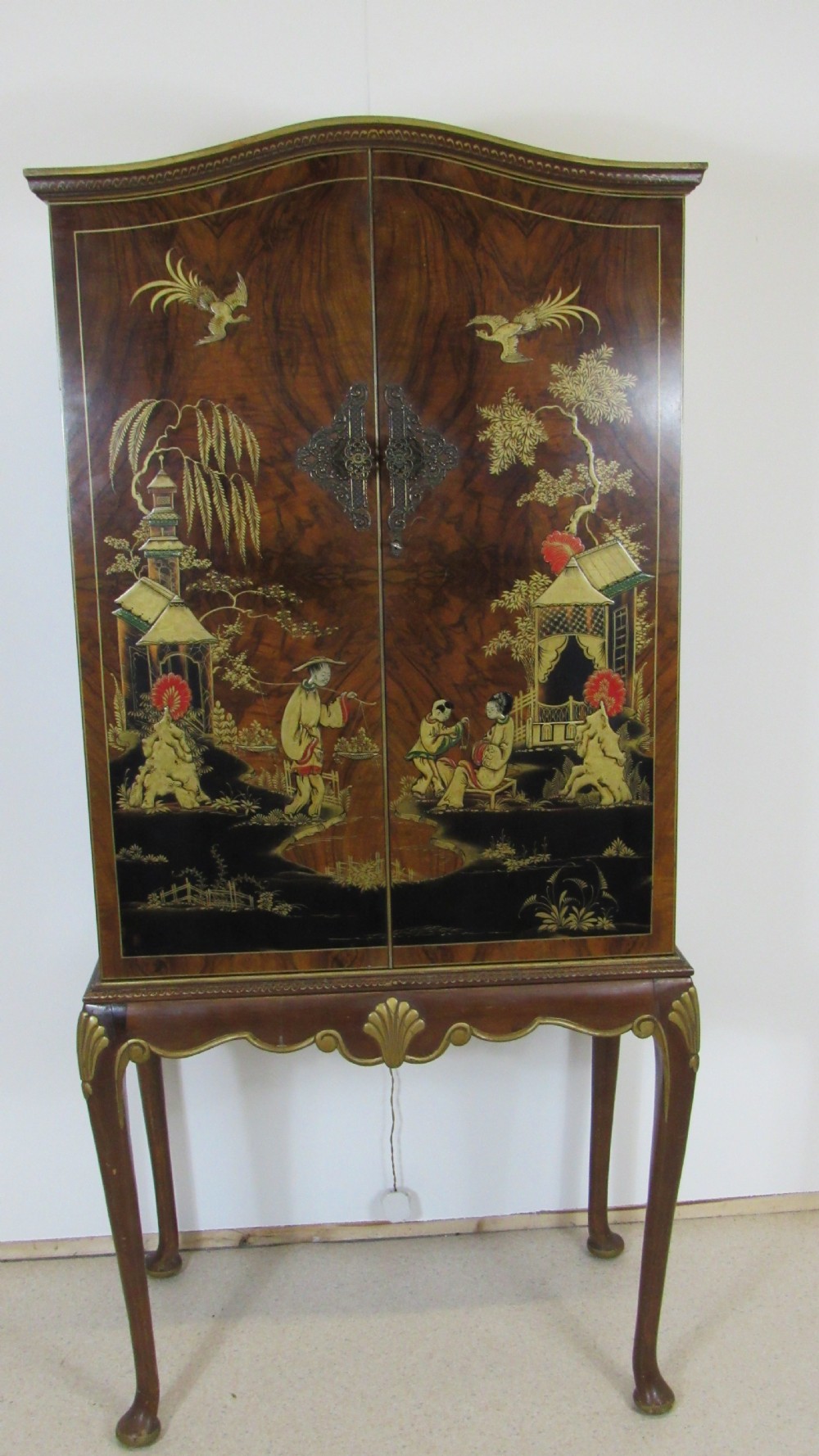 Superb walnut chinoiserie cocktail cabinet View III