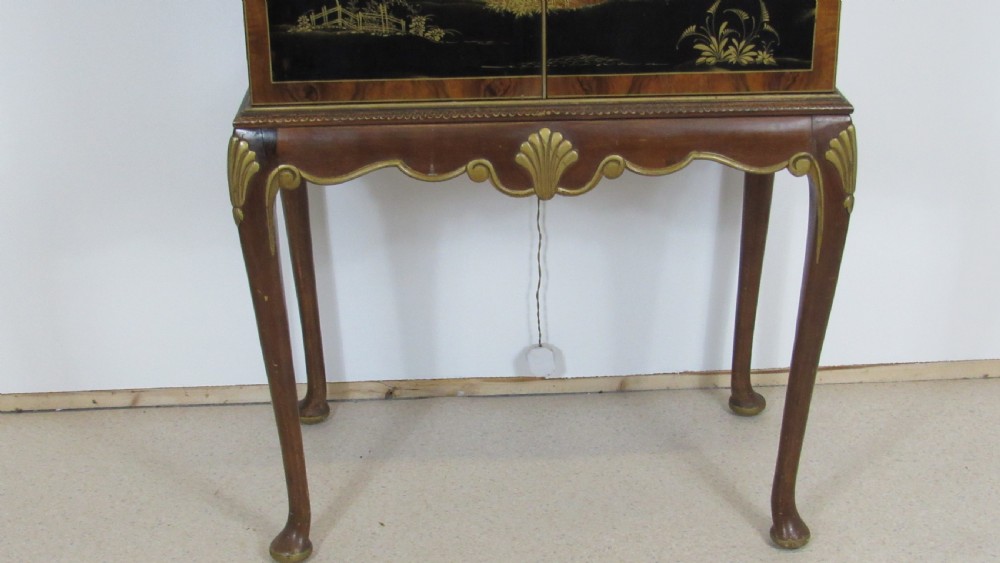 Superb walnut chinoiserie cocktail cabinet View V