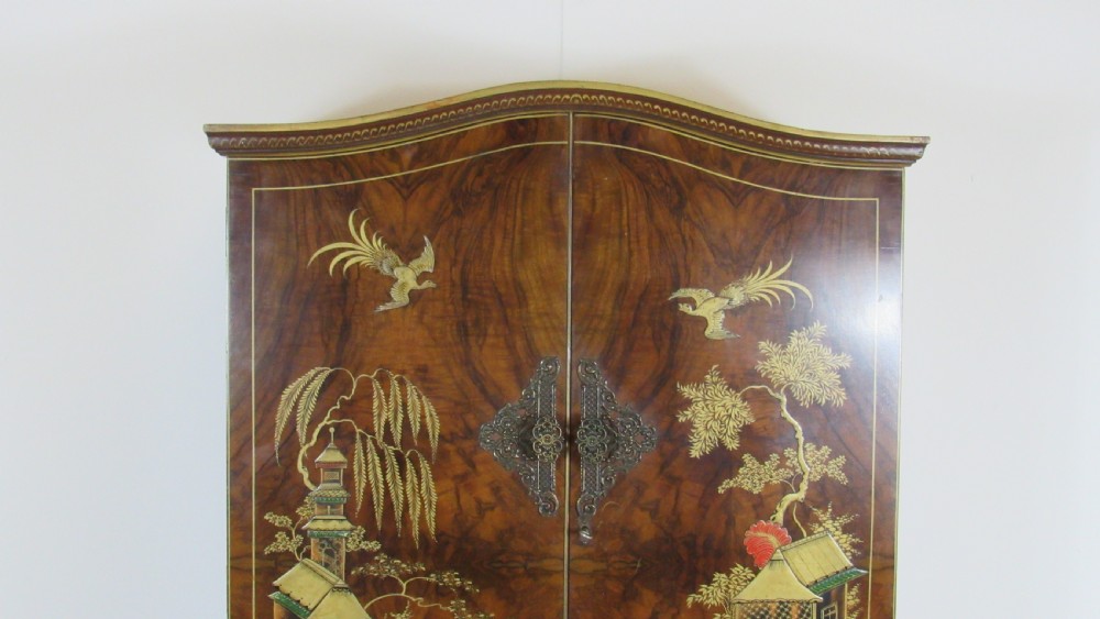 Superb walnut chinoiserie cocktail cabinet View VI