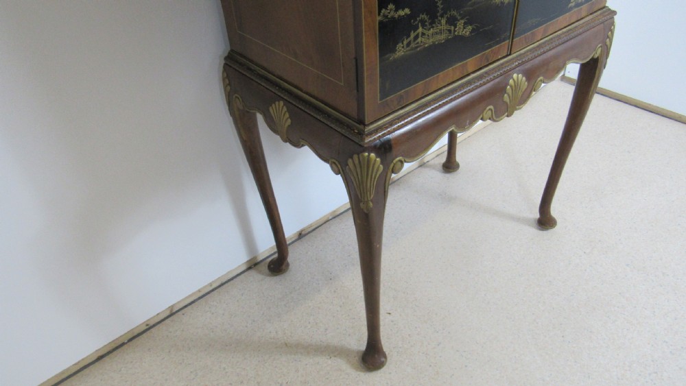 Superb walnut chinoiserie cocktail cabinet View IX