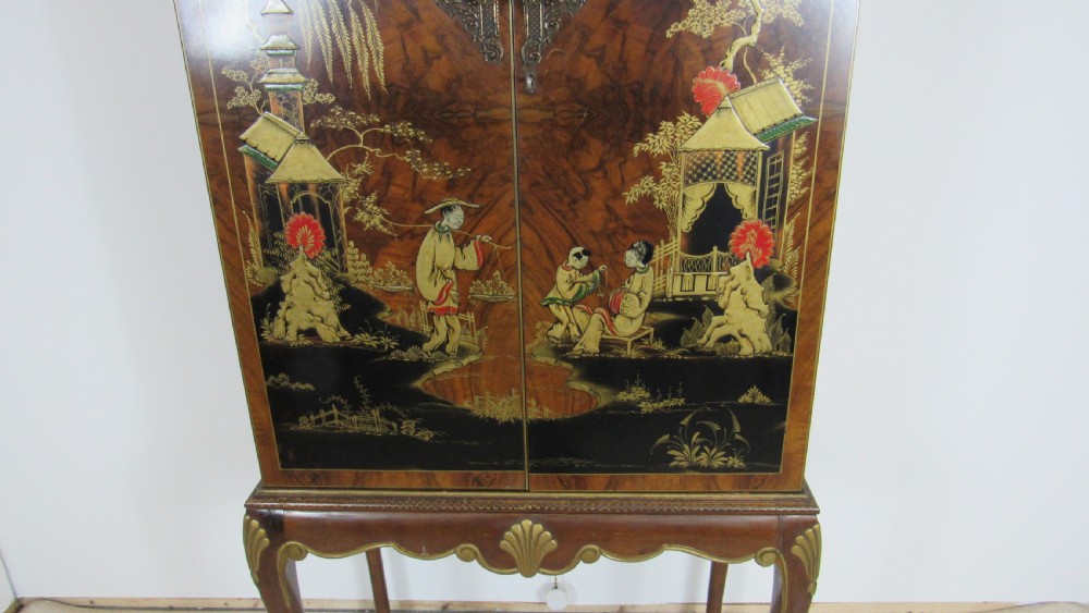 Superb walnut chinoiserie cocktail cabinet View XIII
