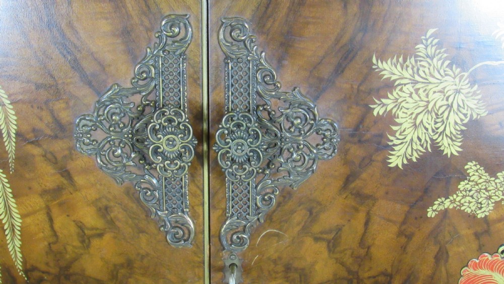 Superb walnut chinoiserie cocktail cabinet View XIV