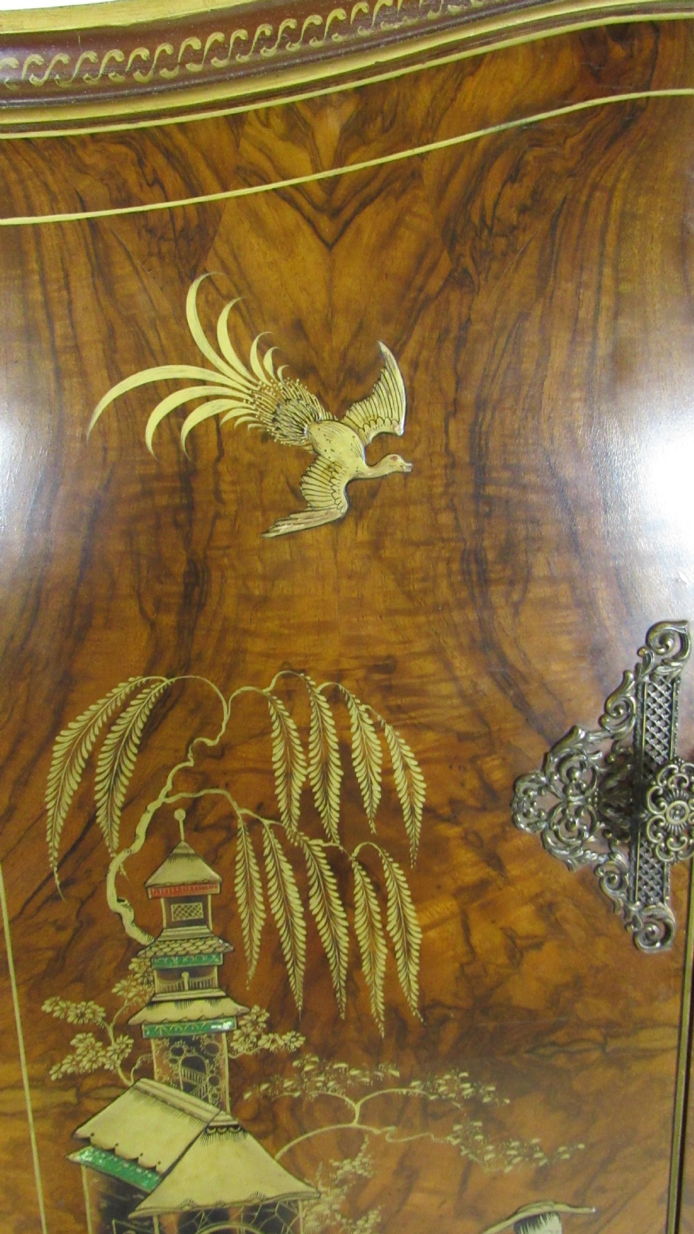 Superb walnut chinoiserie cocktail cabinet View XVI