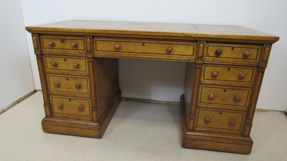 Very nice  satin birch pedestal desk  View IV