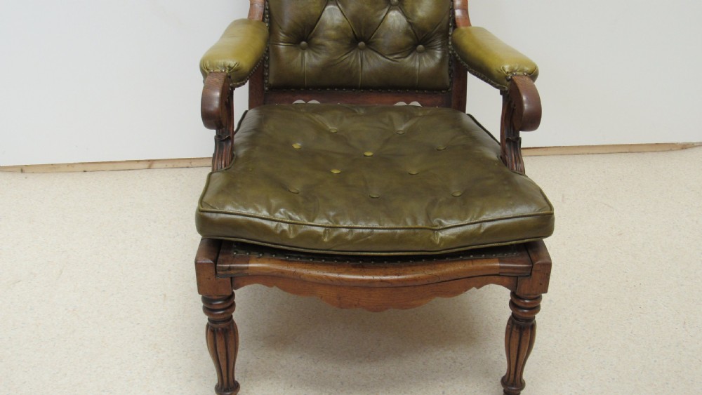 Superb oak William IV leather library chair   View X