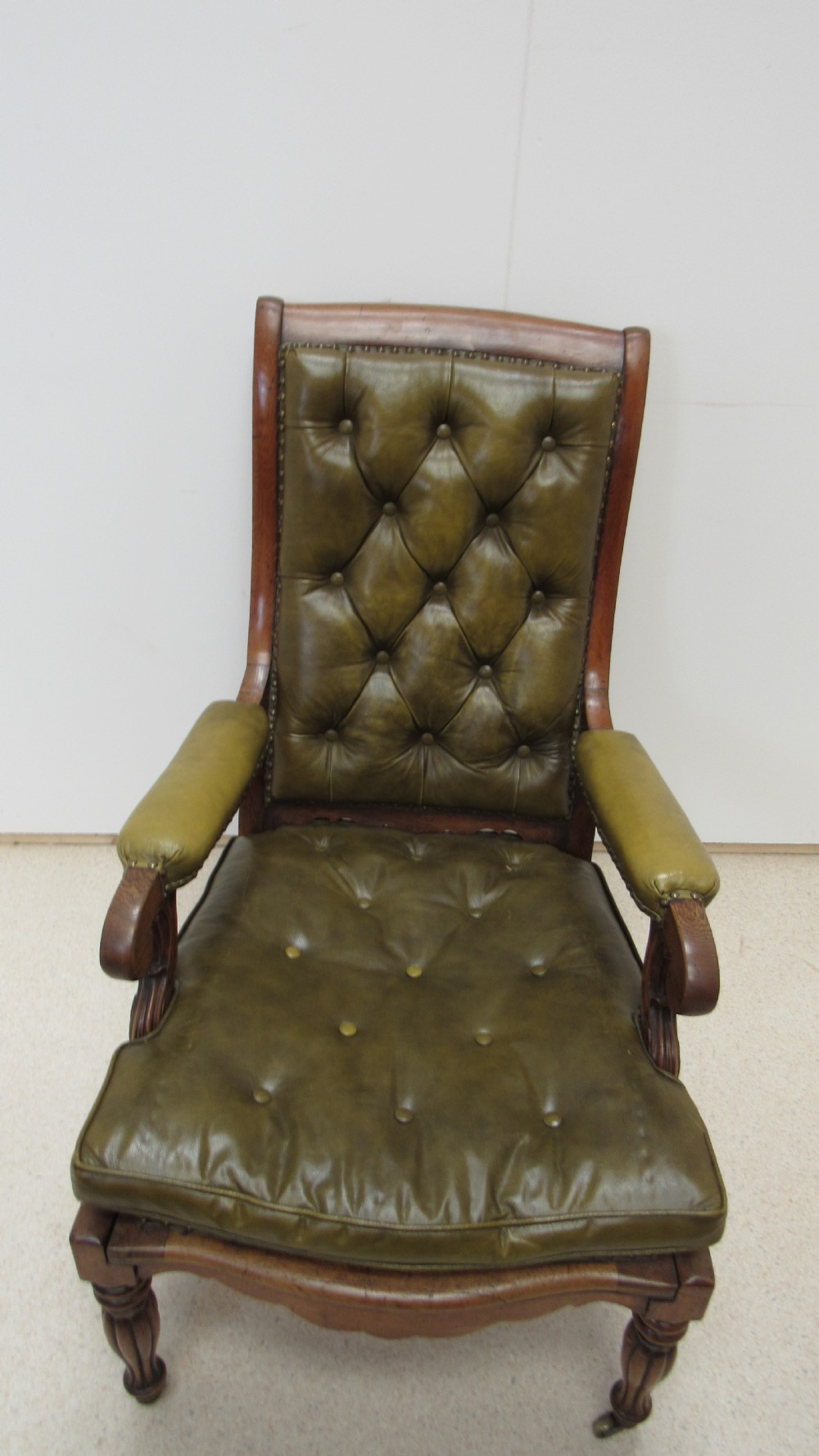 Superb oak William IV leather library chair   View XII