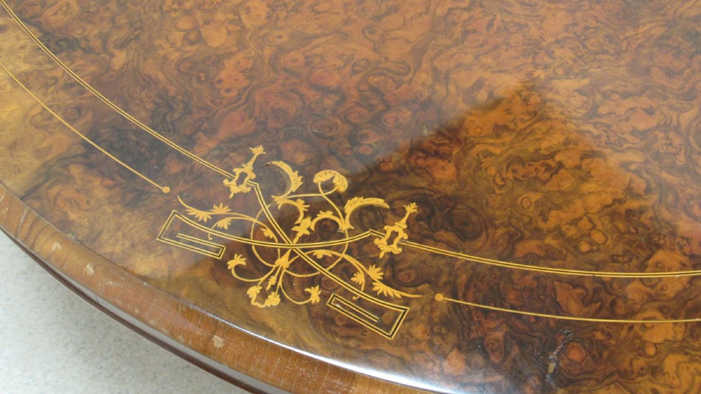Superb Victorian walnut inlaid coffee table  View II