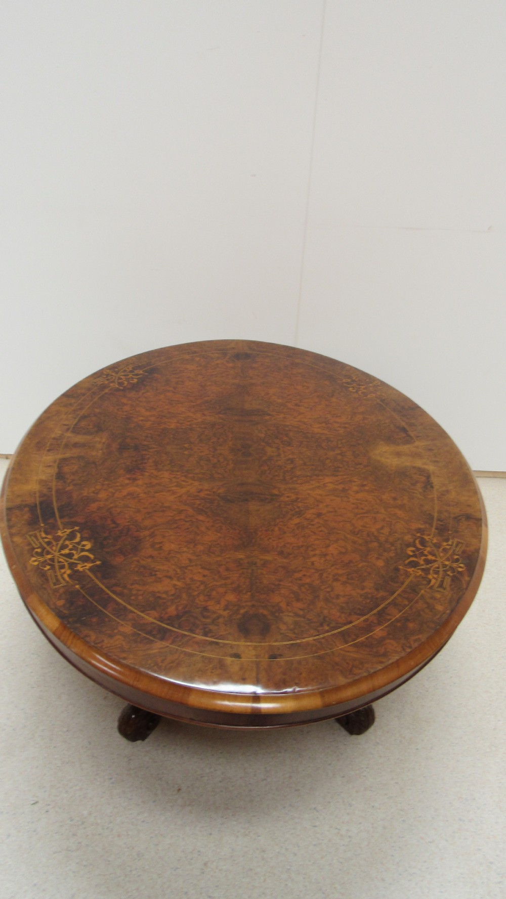 Superb Victorian walnut inlaid coffee table  View V