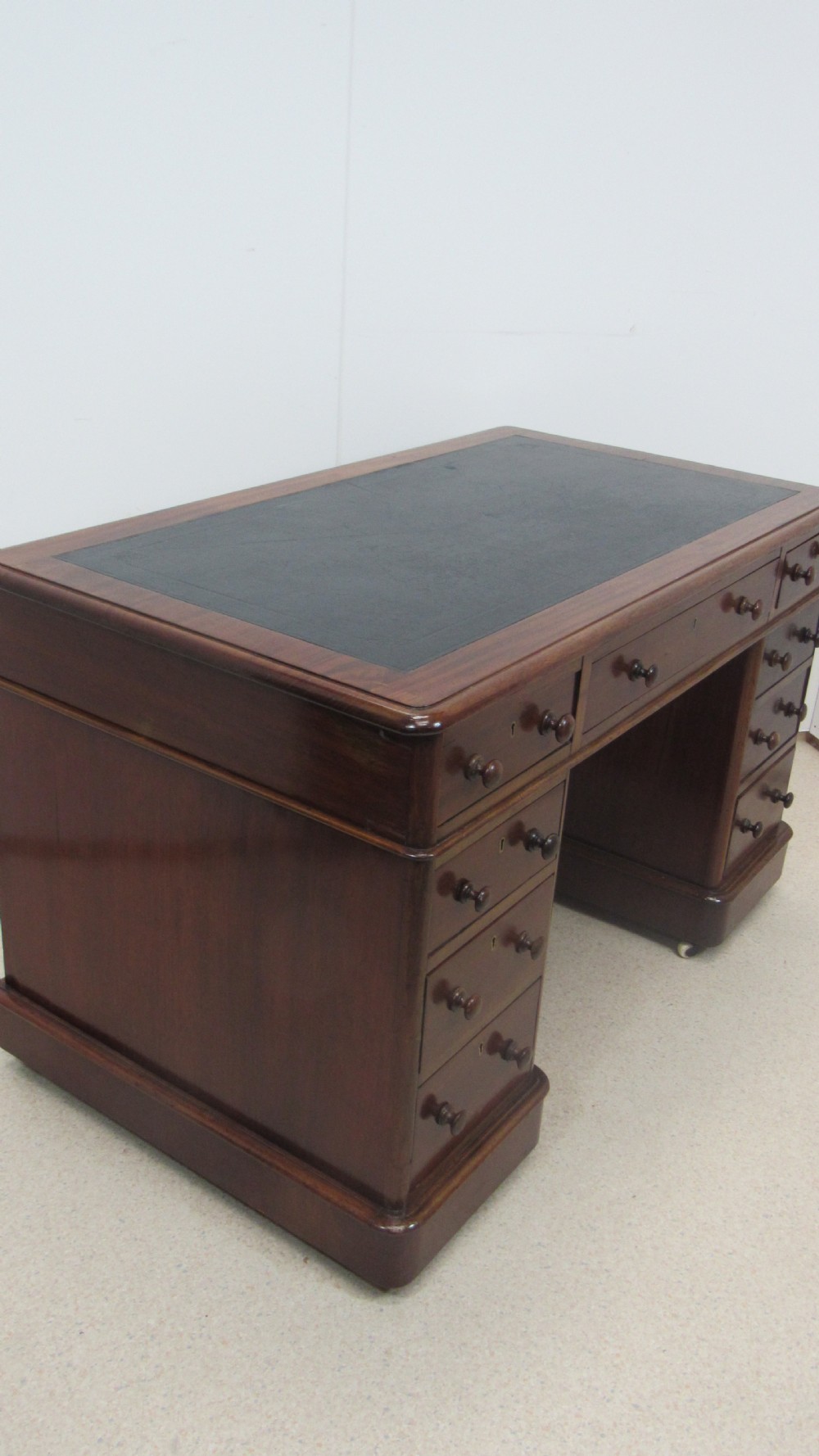 Good victorian mahogany pedestal desk View XI