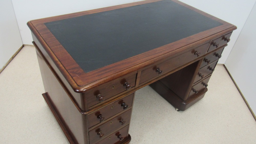 Good victorian mahogany pedestal desk View XIII