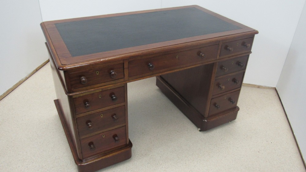Good victorian mahogany pedestal desk View XV