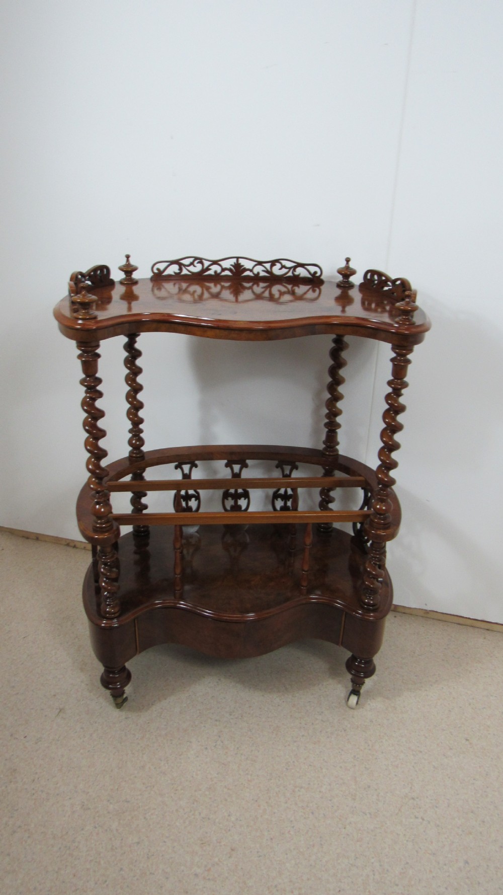 Victorian burr walnut canterbury  whatnot 