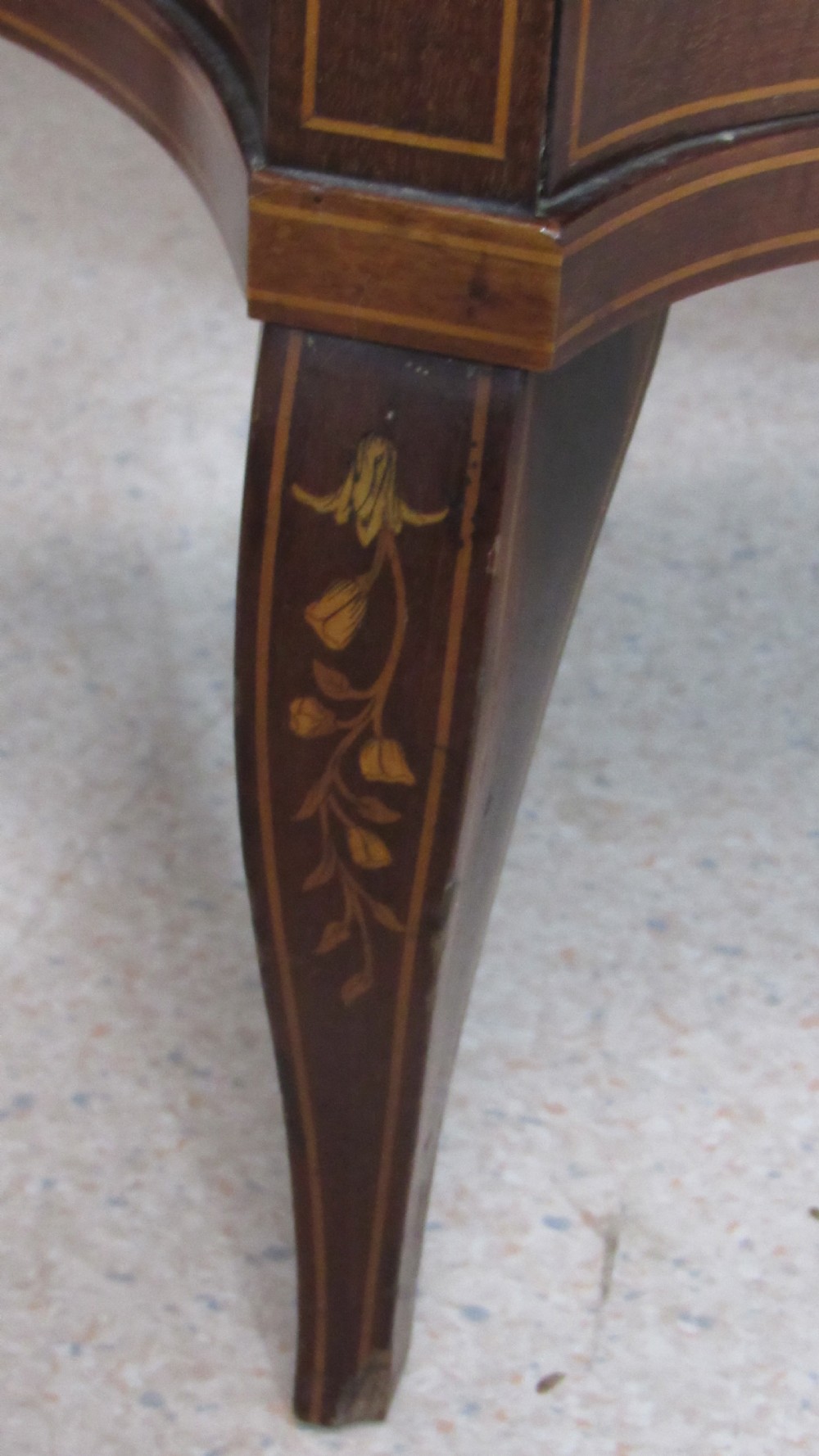 Wonderful Edwardian pair of serpentine  inlaid display cabinets  View XIV