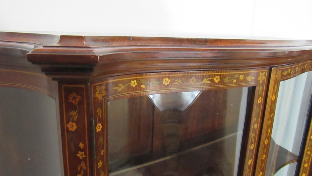 Wonderful Edwardian pair of serpentine  inlaid display cabinets  View XVII