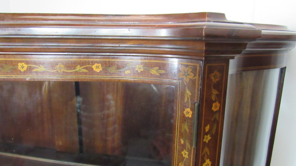 Wonderful Edwardian pair of serpentine  inlaid display cabinets  View XVIII